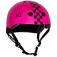 S1 Lifer Certified Pink Gloss Black Checks Skateboard Helmet