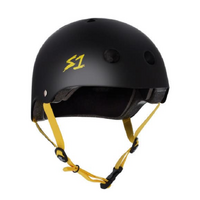 S1 Lifer Certified Matte Black Yellow Straps Skateboard Helmet