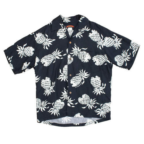 Pineapple Juice Hawaiian Shirt Black XS Mens Used Vintage