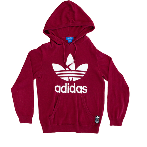 Adidas Knitted Maroon Hoodie Medium Used Vintage