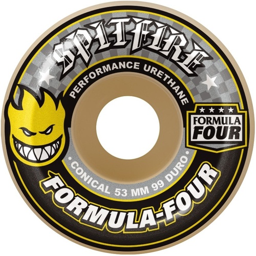 Spitfire Formula Four Conical Yellow Print 53mm 99a Skateboard Wheels