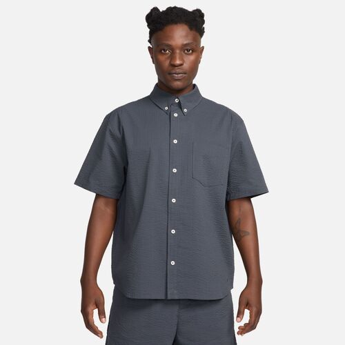 Nike Short Sleeve Seersucker Grey Mens Button-Down Shirt