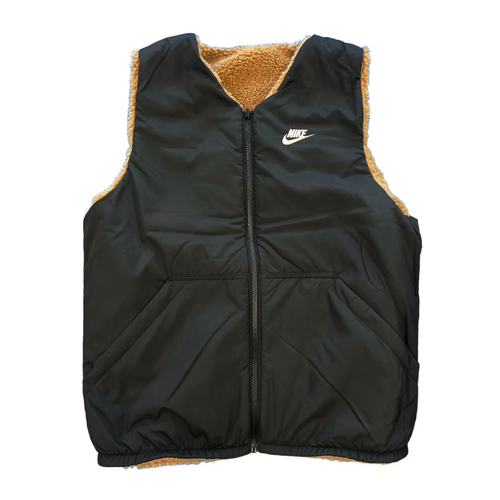 Nike Sportswear Reversible Khaki Black Sherpa Winter Vest [Size: Large]