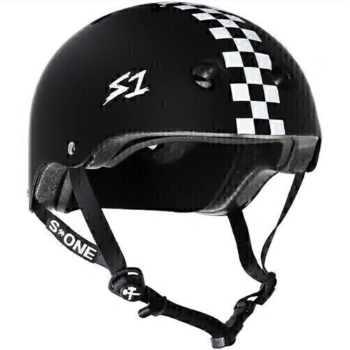 S1 Lifer Certified Matte Black White Checks Skateboard Helmet