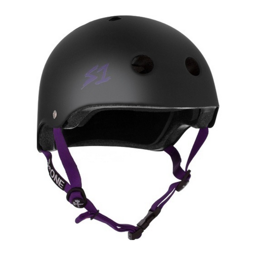 S1 Lifer Certified Matte Black Purple Straps Skateboard Helmet