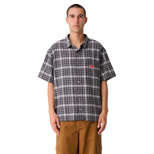 XLarge Hound Check Grey Short Sleeve Button Up Shirt [Size: Large]